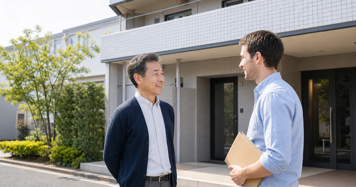 外国人入居者とオーナーの打ち合わせシーン